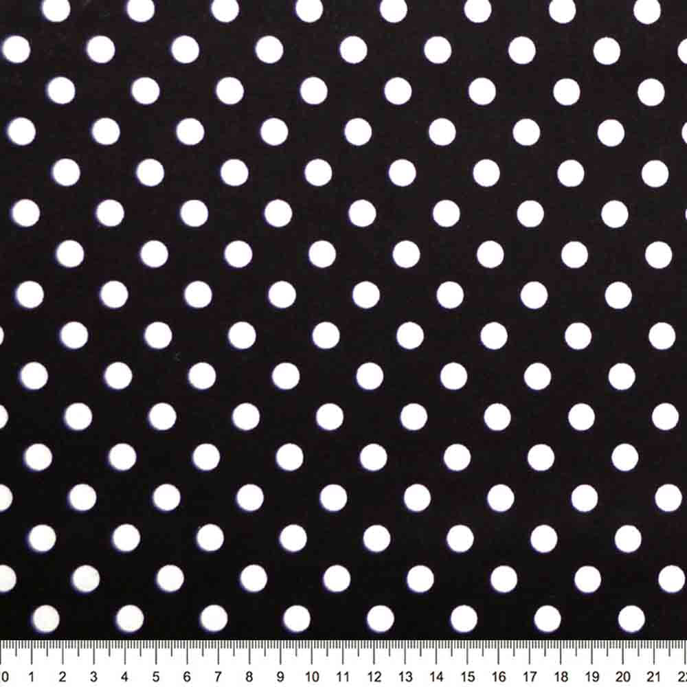Tecido-Tricoline-Estampado-Poa-Grande-Fundo-Preto