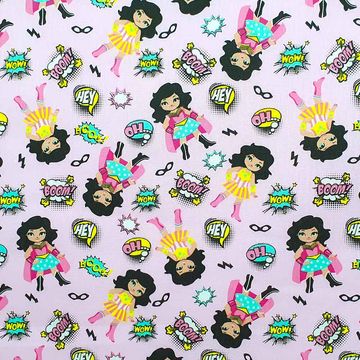 Tecido-Tricoline-Estampado-Infantil-Super-Menina-Fundo-Rosa-Della-Aviamentos Tecido-Tricoline-Estampado-Infantil-Super-Menina-Fundo-Rosa-Della-Aviamentos