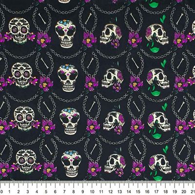 Tecido-Tricoline-Digital-Caveira-Flor-Della-Aviamentos.