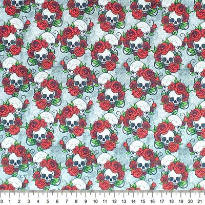 Tecido-Tricoline-Digital-Caveira-Rosas-Della-Aviamentos.