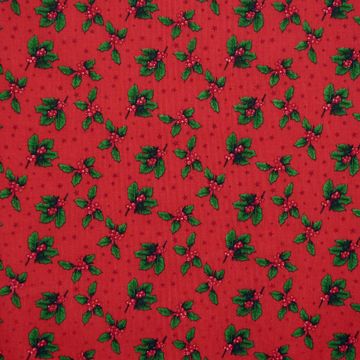 Tecido-Tricoline-Estampado-Natal-Azevinho-Fundo-Vermelho-Della-Aviamentos. Tecido-Tricoline-Estampado-Natal-Azevinho-Fundo-Vermelho-Della-Aviamentos.