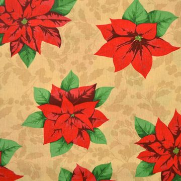 Tecido-Tricoline-Natal-Poinsetia-Grande-Fundo-Bege-Della-Aviamentos. Tecido-Tricoline-Natal-Poinsetia-Grande-Fundo-Bege-Della-Aviamentos.