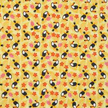 Tecido-Tricoline-Estampado-Animais-Tucano-Fundo-Amarelo-Della-Aviamentos