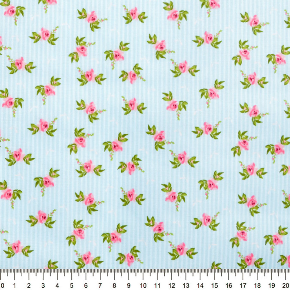 Tecido-Tricoline-Floral-Fundo-Listrado-Azul-Della-Aviamentos