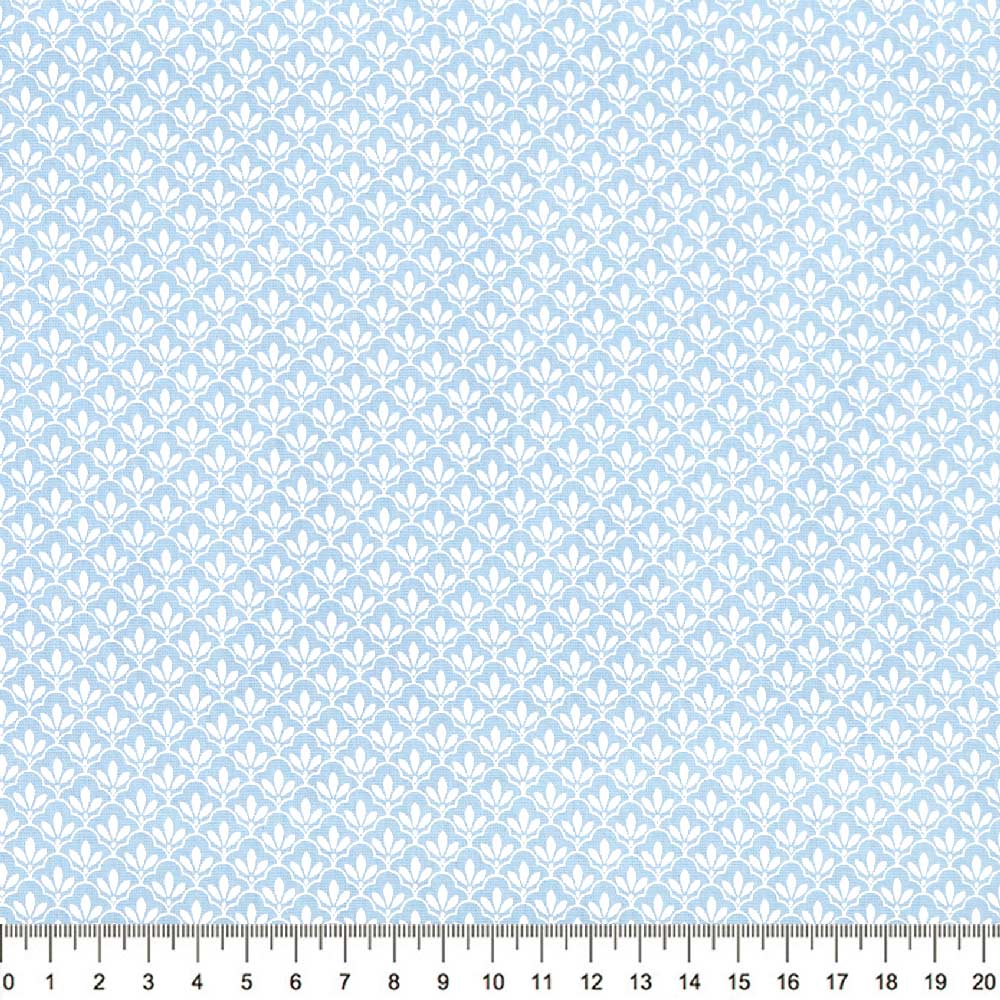 Tecido-Tricoline-Textura-Folha-Branca-Fundo-Azul-Della-Aviamentos