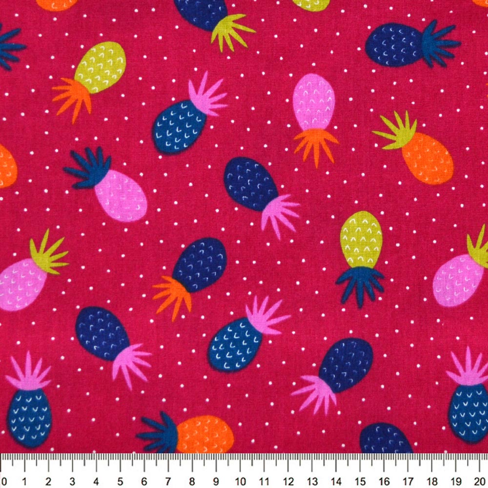 Tecido-Tricoline-Abacaxi-Colorido-Fundo-Vermelho-9628.
