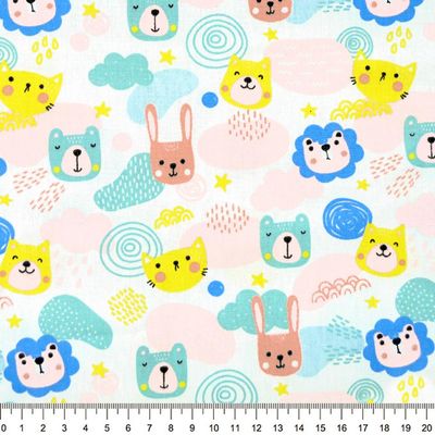 Tecido-tricoline-infantil-animais-coloridos-fundo-branco-Della-Aviamentos-9709.