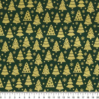 Tecido Tricoline Árvore de Natal Dourada Verde - Della Aviamentos