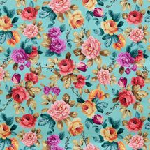 Tecido-Tricoline-Floral-Rosas-Coloridas-Fundo-Verde-Tiffany-Della-Aviamentos-10392