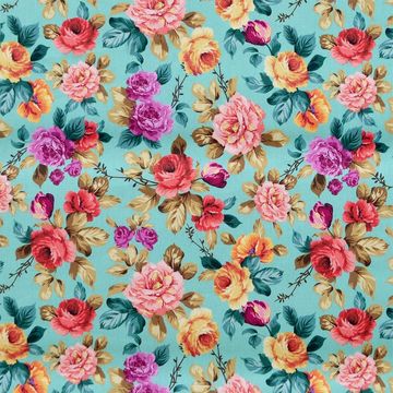 Tecido-Tricoline-Floral-Rosas-Coloridas-Fundo-Verde-Tiffany-Della-Aviamentos-10392