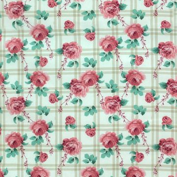 Tecido-Tricoline-Rosas-Coral-Fundo-Xadrez-Bege-Della-Aviamentos-10483 Tecido-Tricoline-Rosas-Coral-Fundo-Xadrez-Bege-Della-Aviamentos-10483