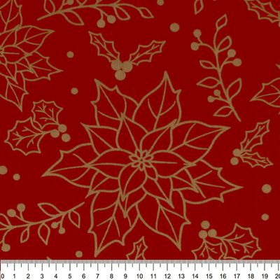 tricoline-poinsetia-contornos-dourado-fundo-vermelho-20-della-aviamentos